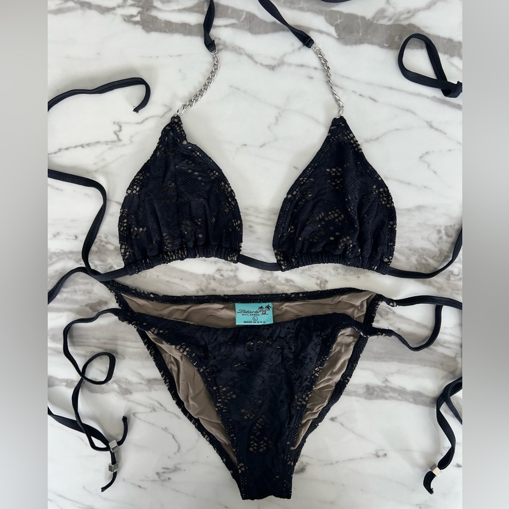 Black lace Letarte chain bikini